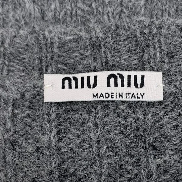DW0605 MiuMiu Dark Grey Sheep Wool Round Neck Long Sleeve Irregular Knit Sweater